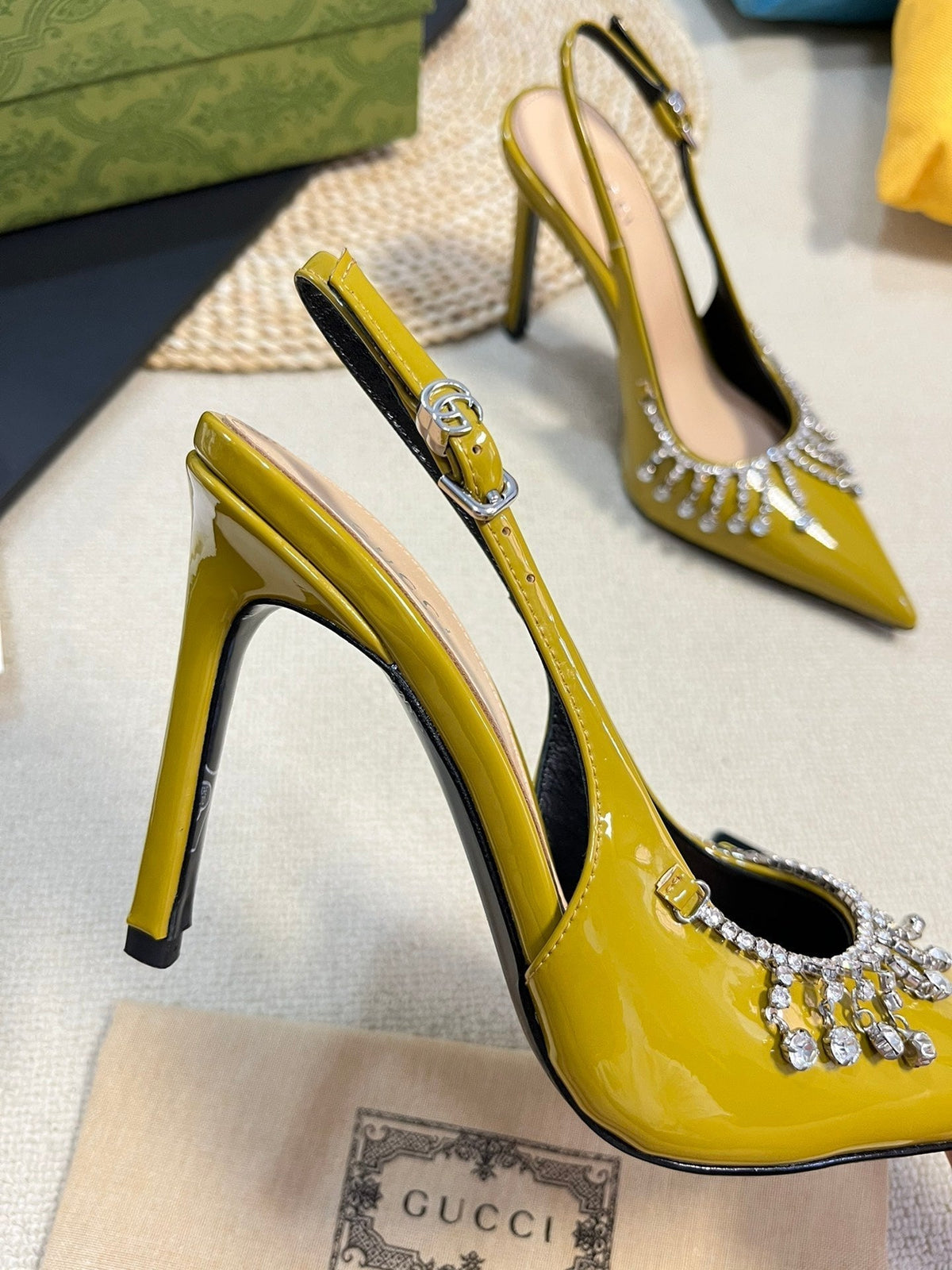 GC Embellished Slingback Acid Green Patent Leather 294622
