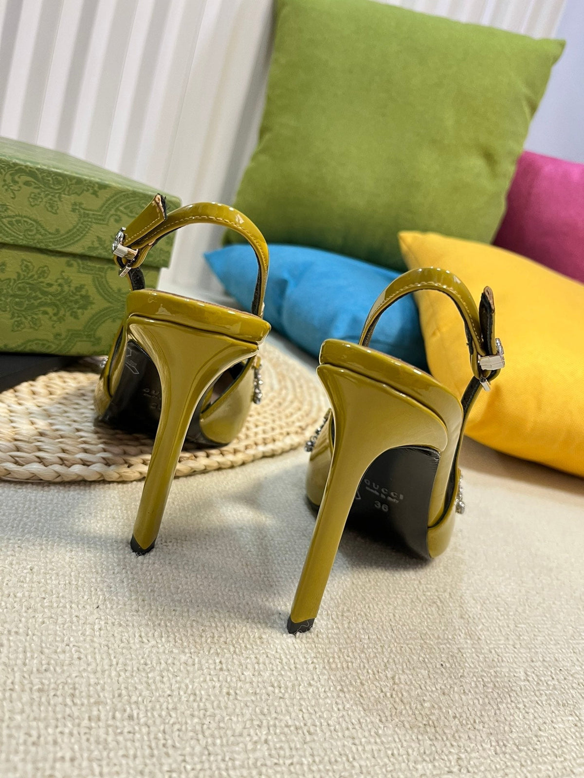 GC Embellished Slingback Acid Green Patent Leather 294622