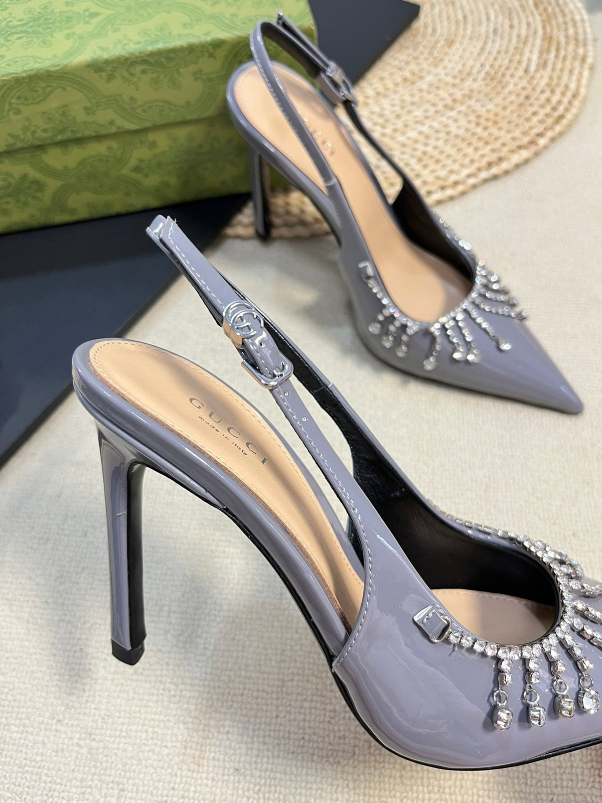 GC Embellished Slingback Dark Gray Patent Leather 294623