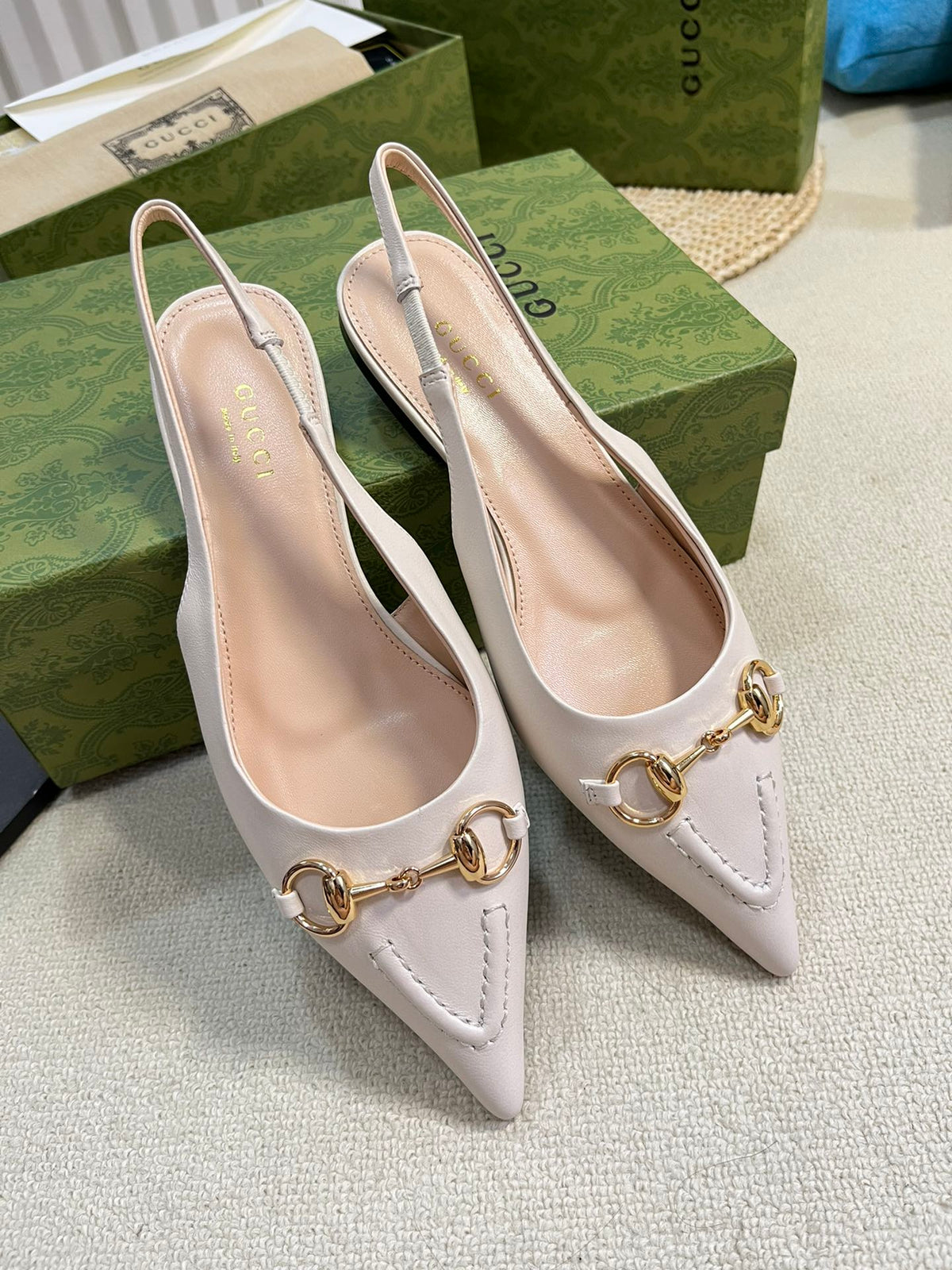 GC Horsebit Slingback Pump 10mm White Sheepskin 294556