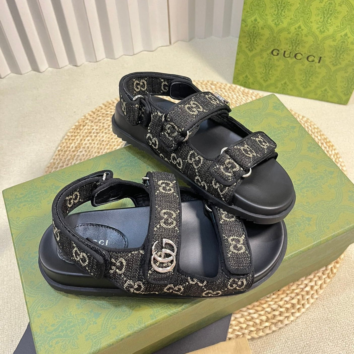GG  Sandal With Double G Black Caro