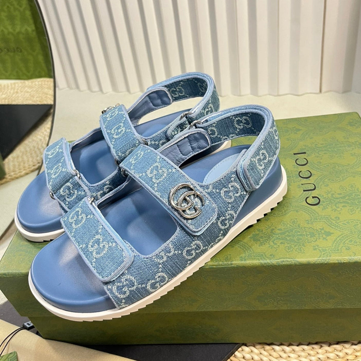 GG  Sandal With Double G Blue Caro