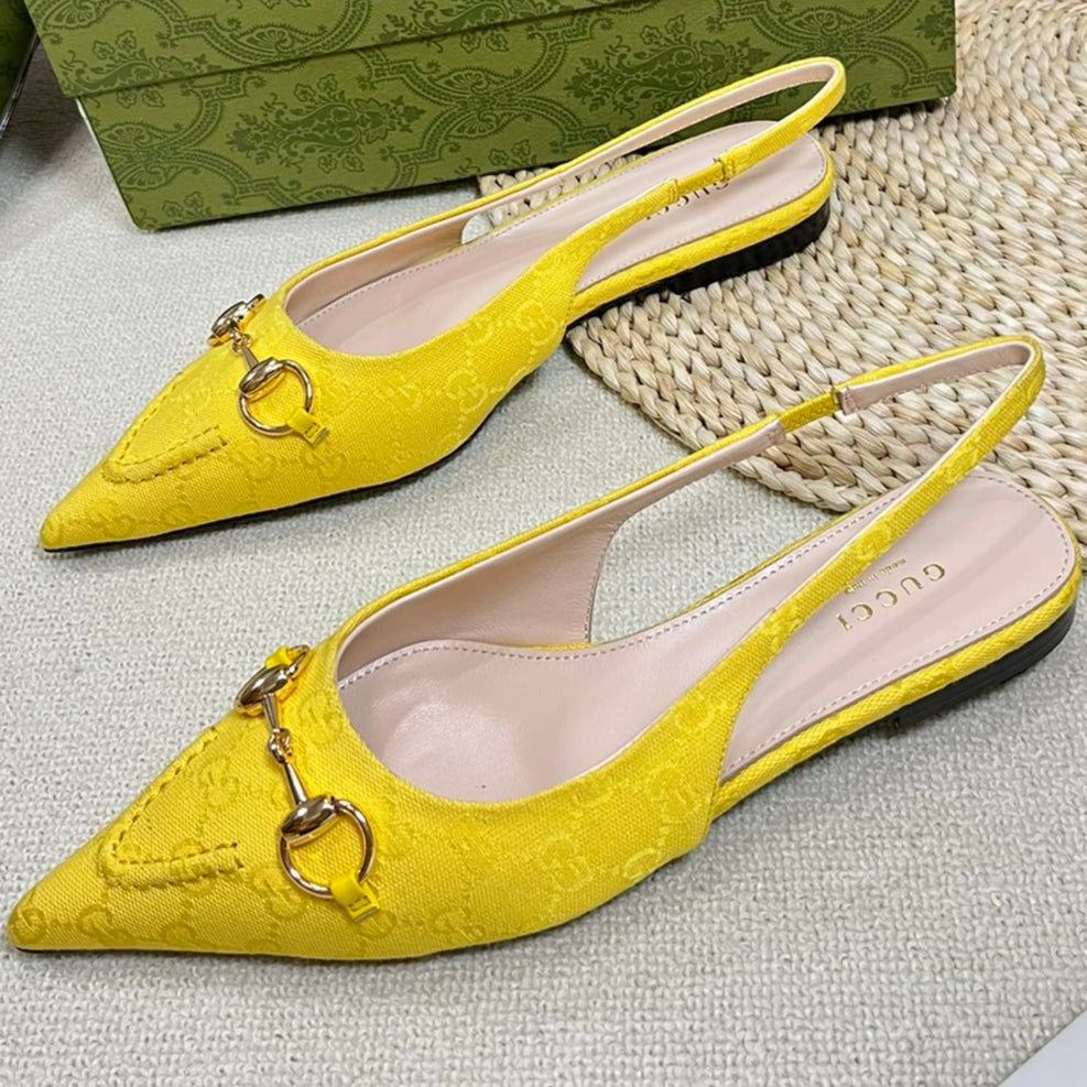 GC Horsebit Slingback Pump 10mm Yellow Canvas Sheepskin 294541