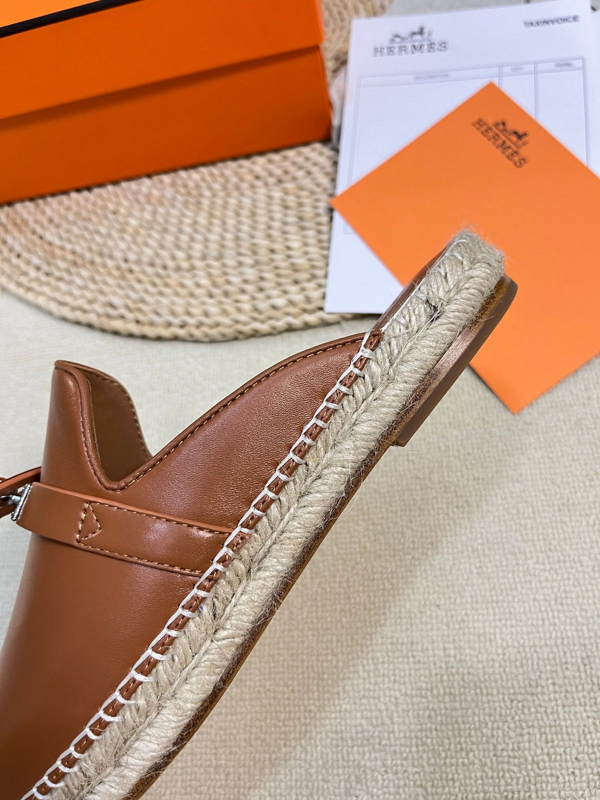 HM Feria Espadrille Mule Brown Calfskin