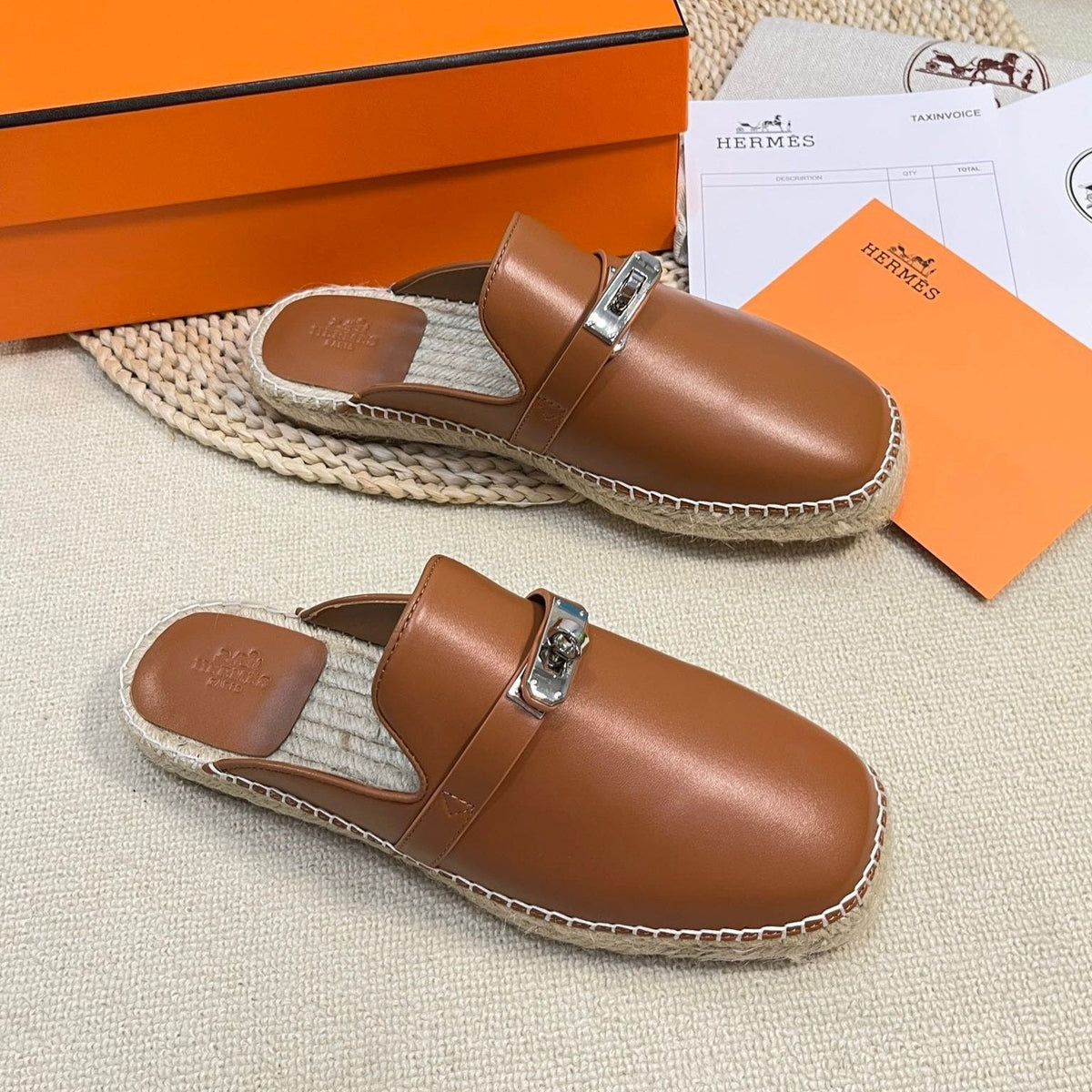 HM Feria Espadrille Mule Brown Calfskin