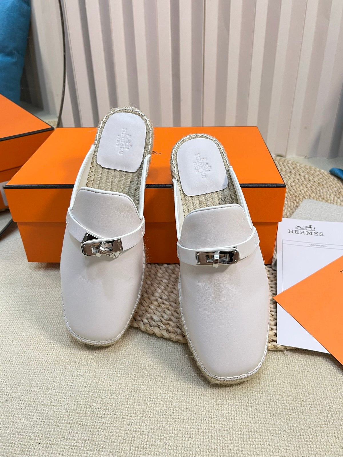 HM Feria Espadrille Mule White Calfskin