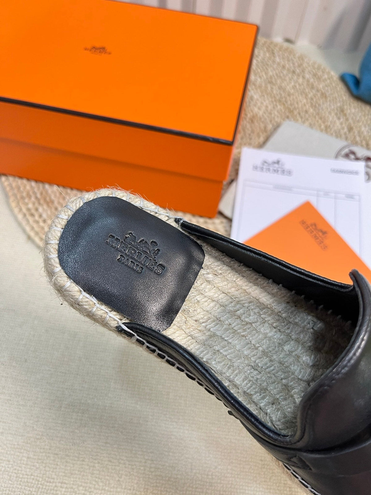 HM Feria Espadrille Mule Black Calfskin