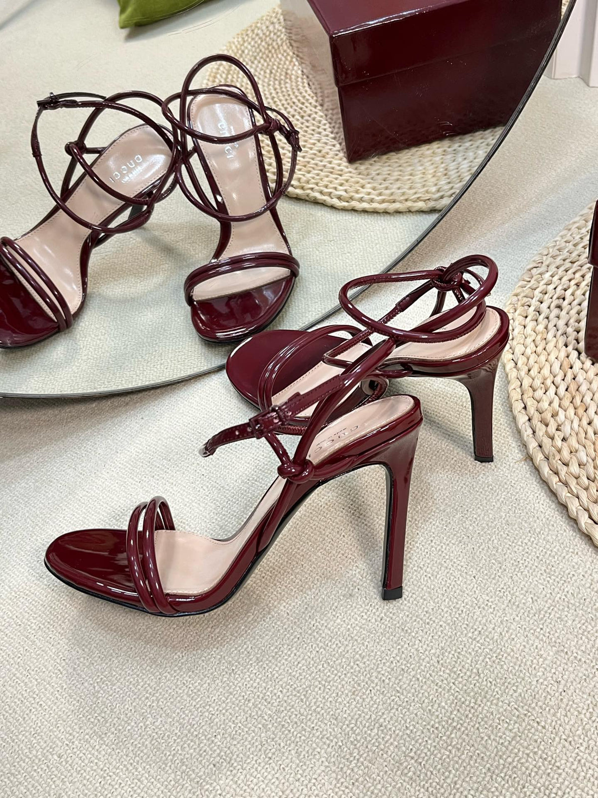 HIGH SANDAL 10 CM IN BERRY RED GLOSSY CALFSKIN