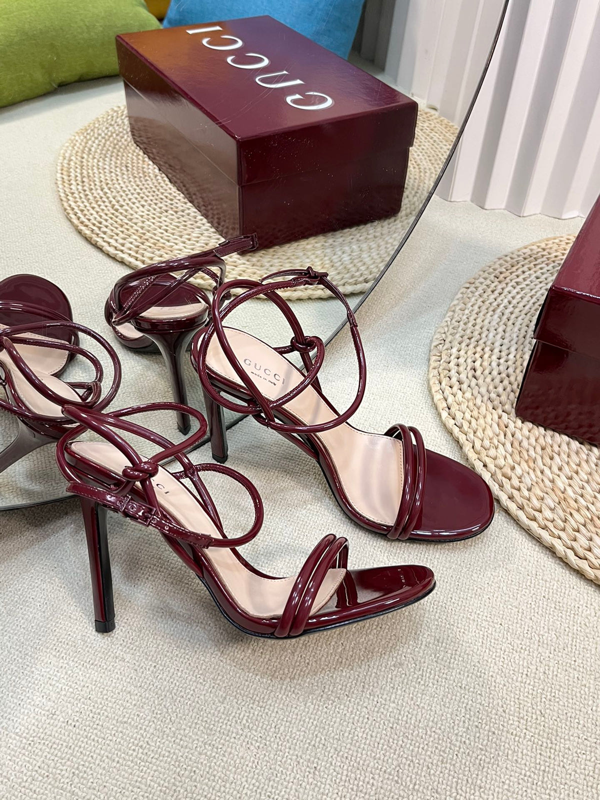 HIGH SANDAL 10 CM IN BERRY RED GLOSSY CALFSKIN