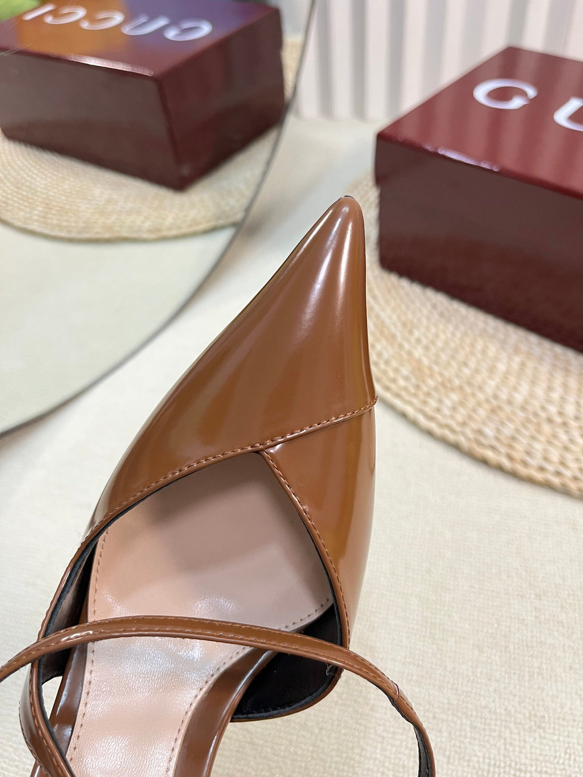 HIGH SLINGBACK PUMP 10 CM IN BRONZE BROWN GLOSSY CALFSKIN