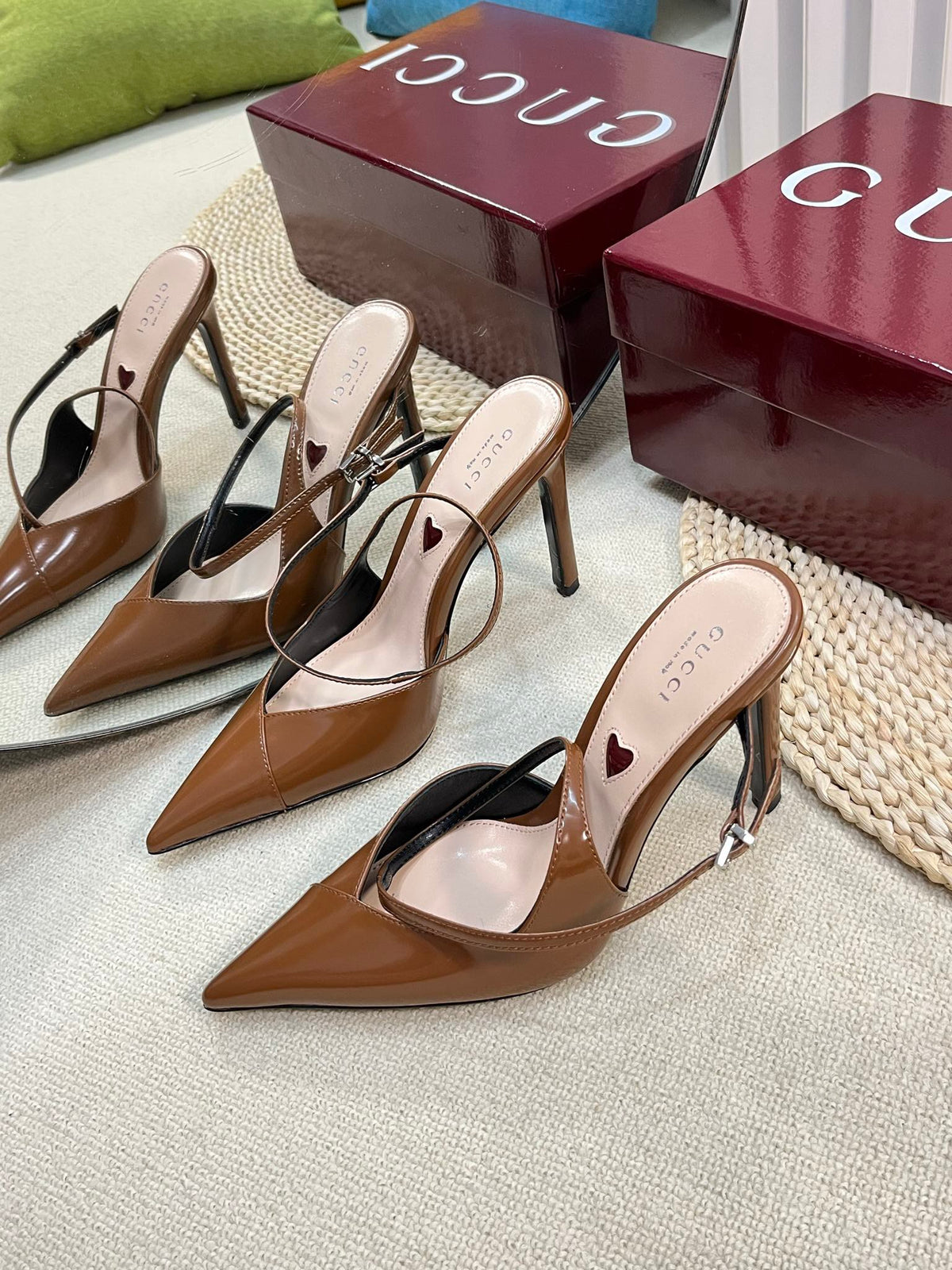HIGH SLINGBACK PUMP 10 CM IN BRONZE BROWN GLOSSY CALFSKIN