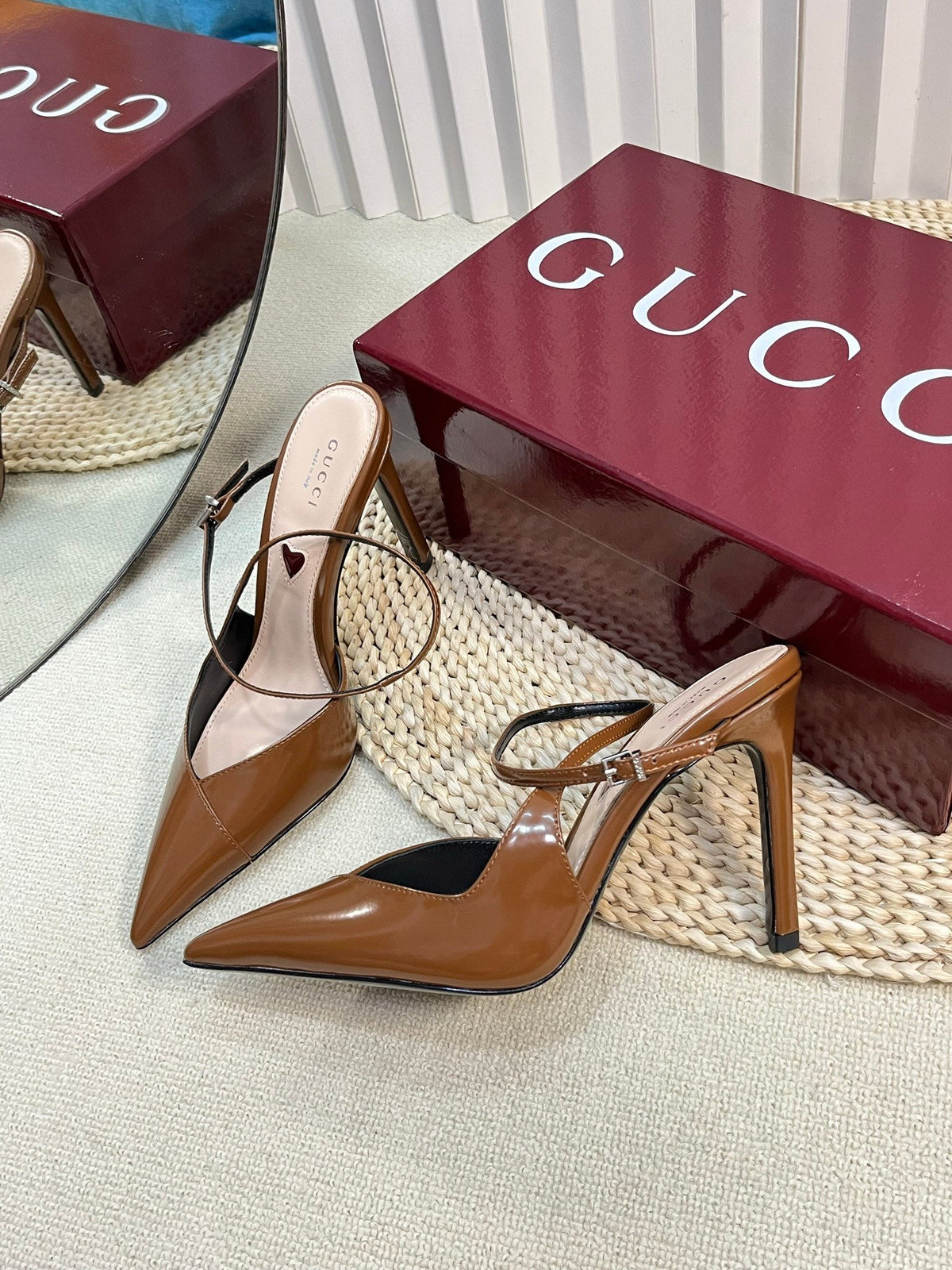 HIGH SLINGBACK PUMP 10 CM IN BRONZE BROWN GLOSSY CALFSKIN