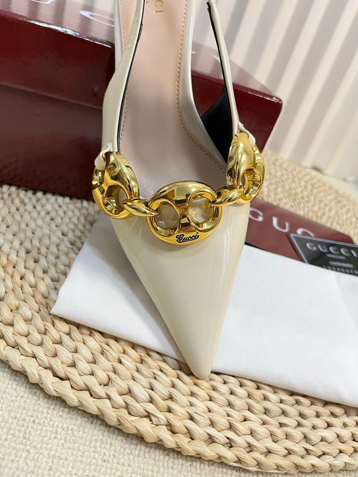 GC Slingbacks With Marina Chain 50mm White Patent Leather 294583