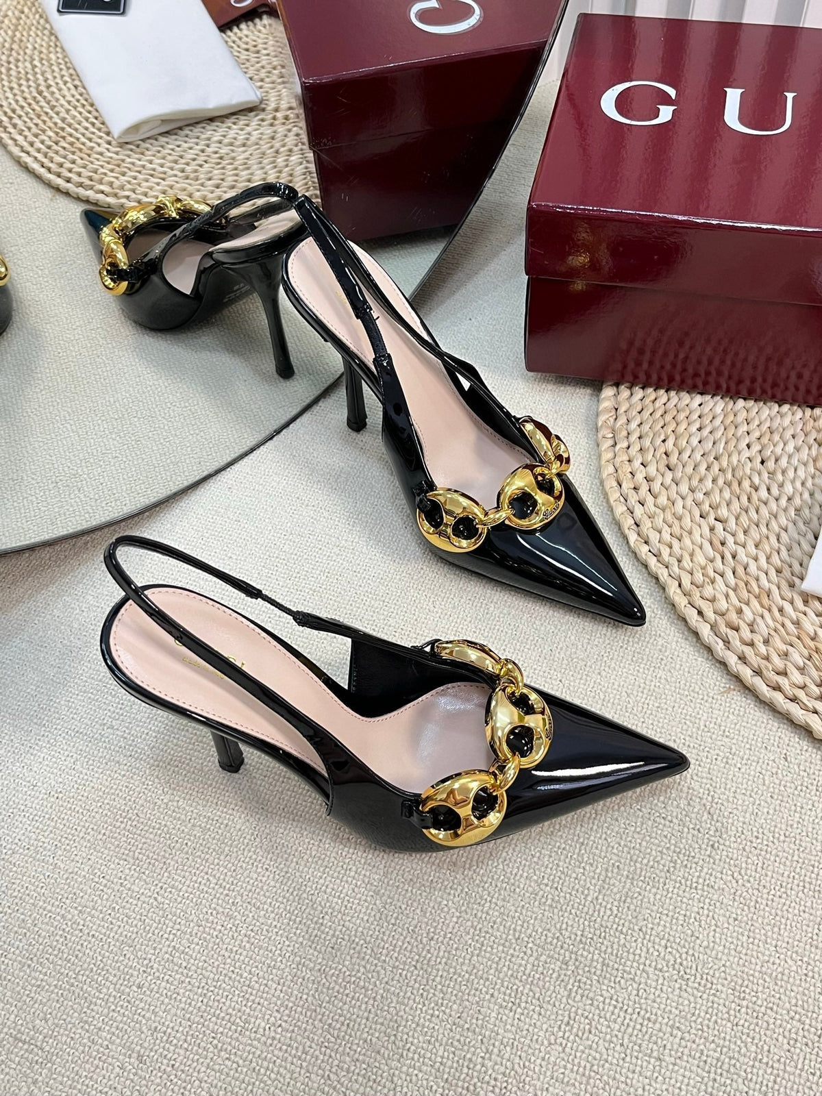 GC Slingbacks With Marina Chain 100mm Black Patent Leather 294587