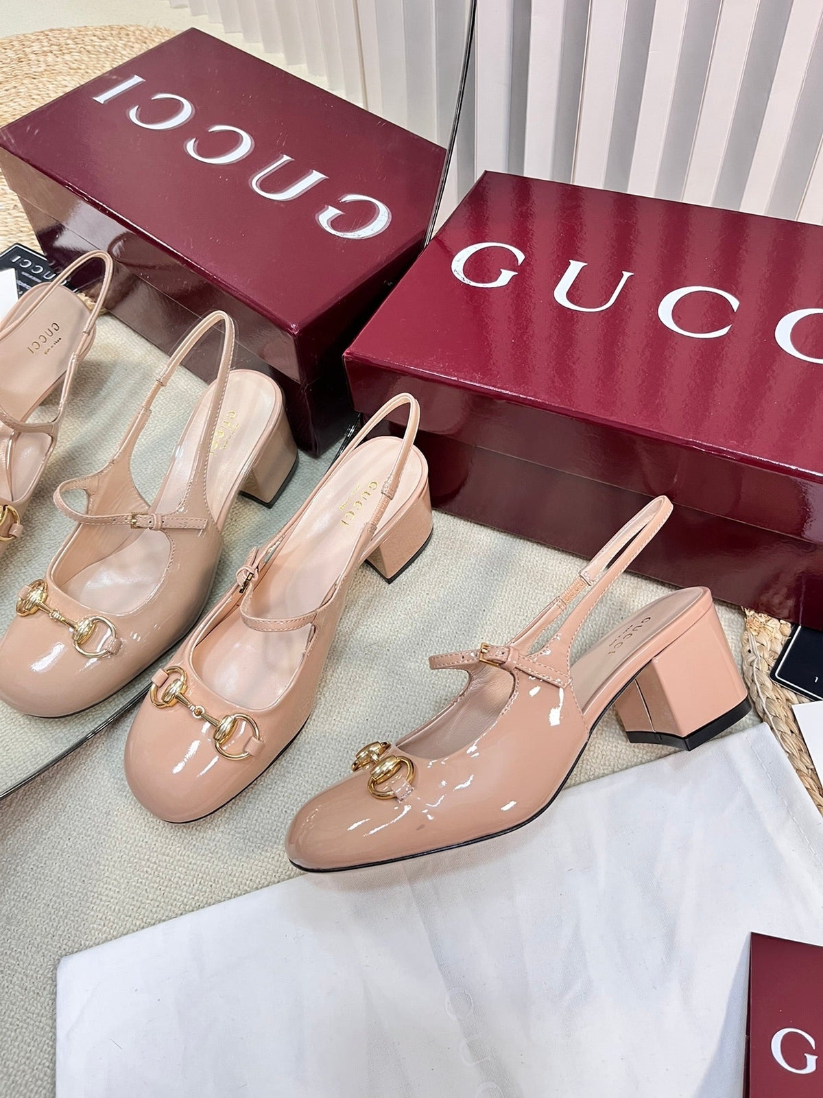 GC Horsebit Slingback 60mm Rose Beige Patent Leather 294588