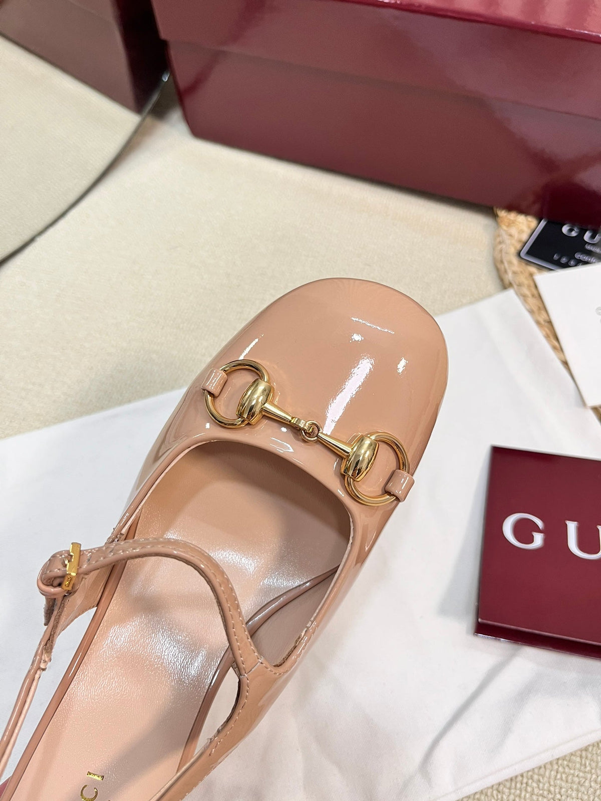 GC Horsebit Slingback 60mm Rose Beige Patent Leather 294588