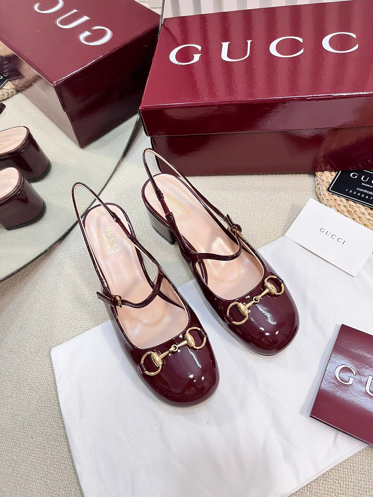 GC Horsebit Slingback 60mm Rosso Ancora red Patent Leather 294589