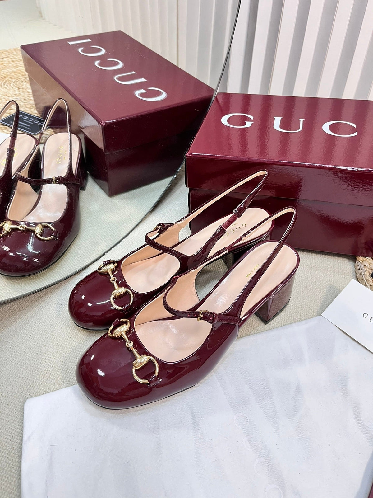 GC Horsebit Slingback 60mm Rosso Ancora red Patent Leather 294589
