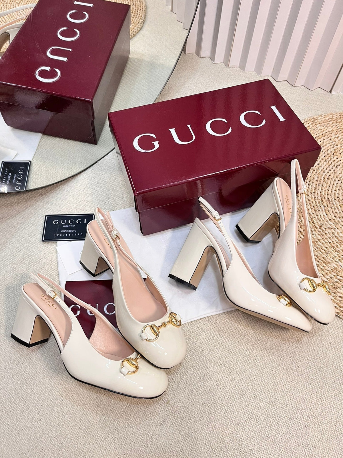 GC Horsebit Slingback 60mm Ivory Patent Leather 294592