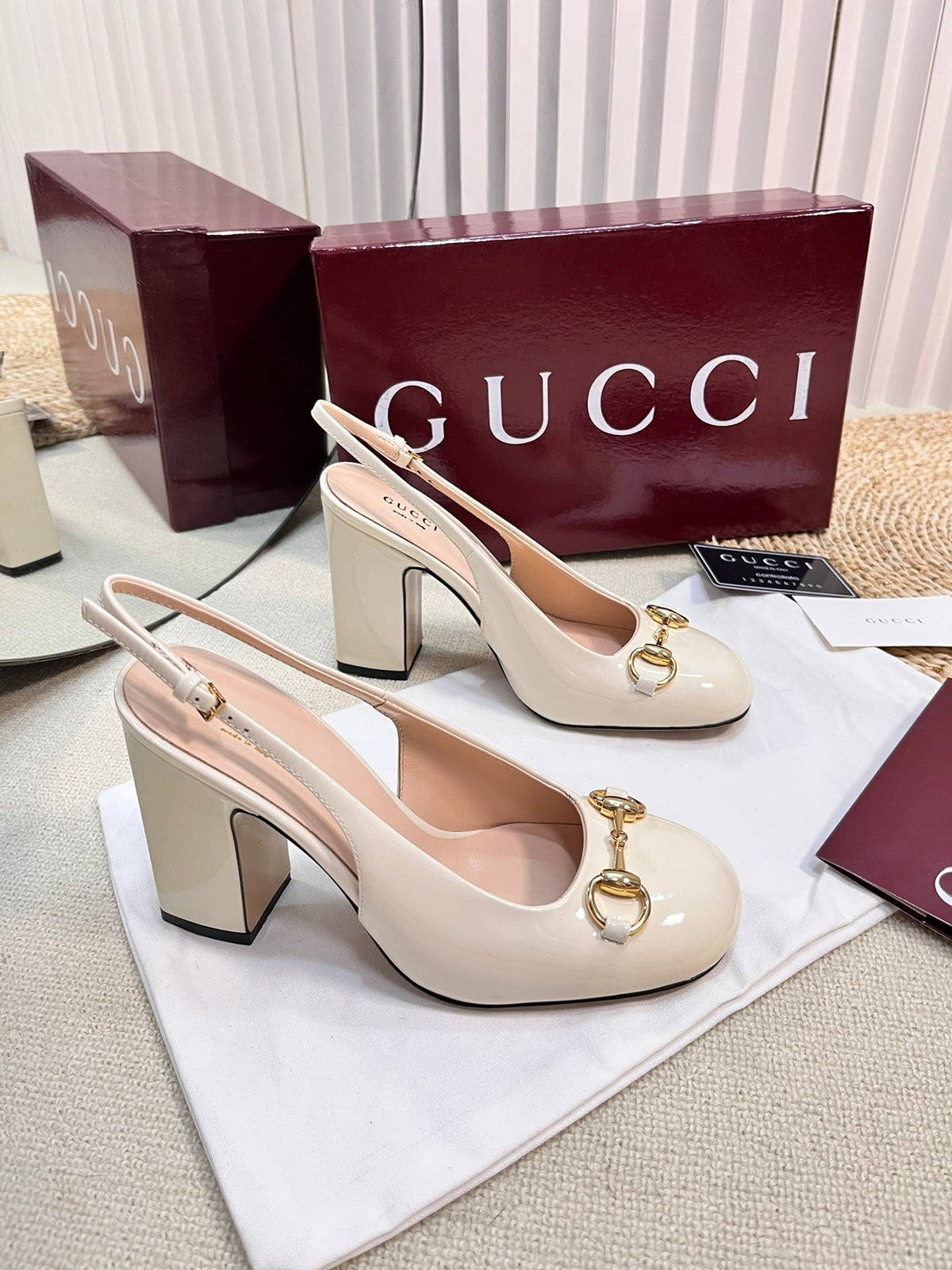GC Horsebit Slingback 60mm Ivory Patent Leather 294592