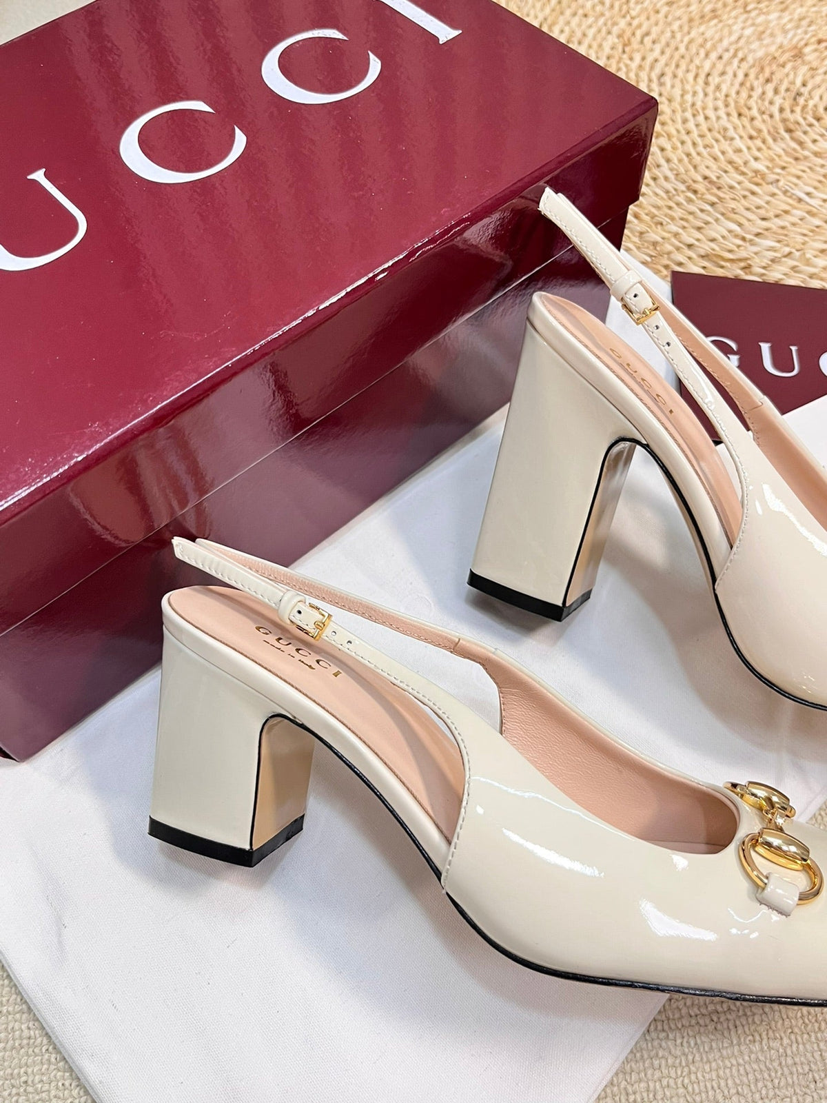 GC Horsebit Slingback 95mm Ivory Patent Leather 294592