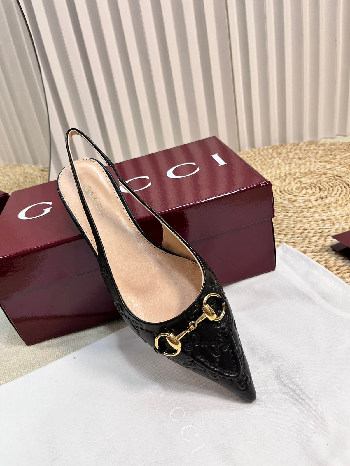 GC Horsebit Slingback Pump 10mm Black Embossed Sheepskin 294573