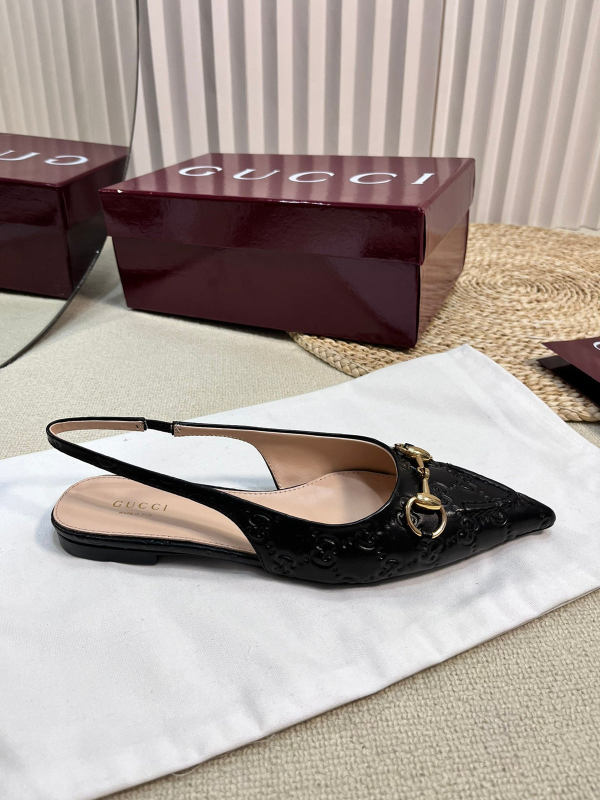 GC Horsebit Slingback Pump 10mm Black Embossed Sheepskin 294573