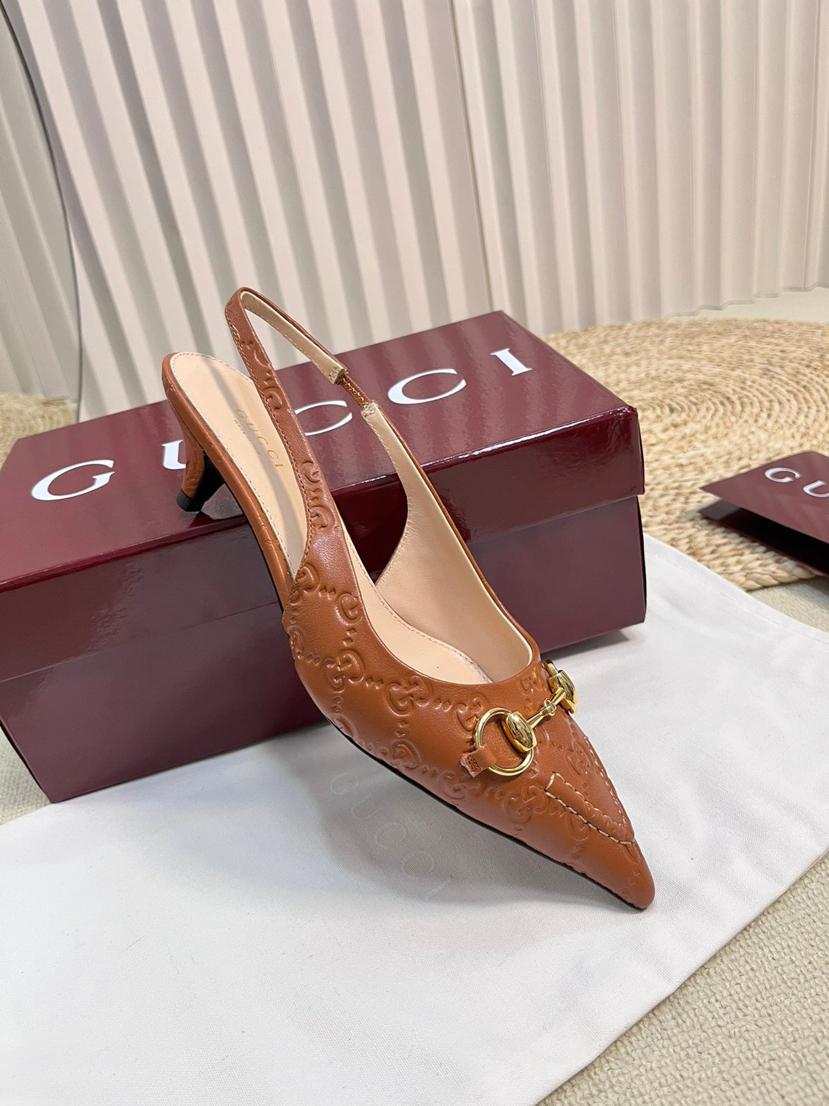 GC Horsebit Slingback Pump 50mm Brown Embossed Sheepskin 294574