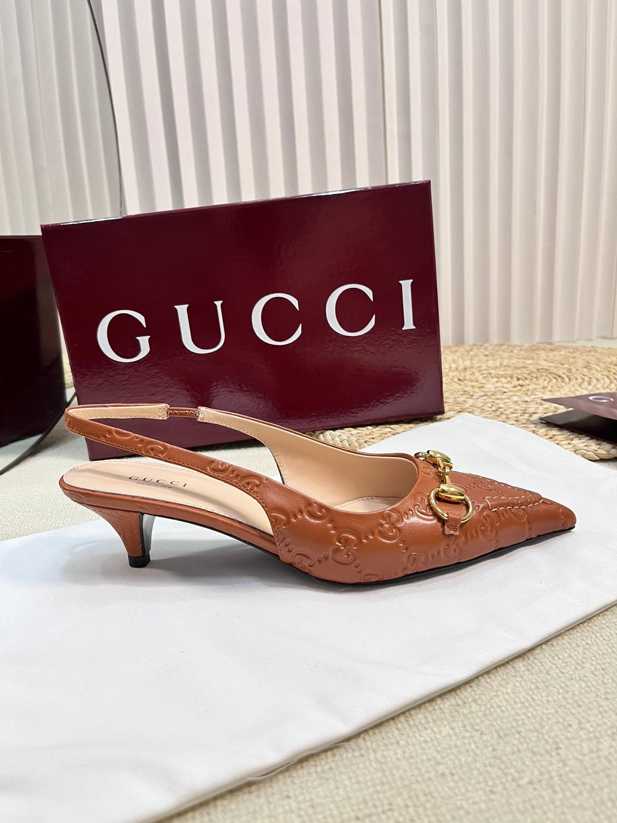GC Horsebit Slingback Pump 50mm Brown Embossed Sheepskin 294574