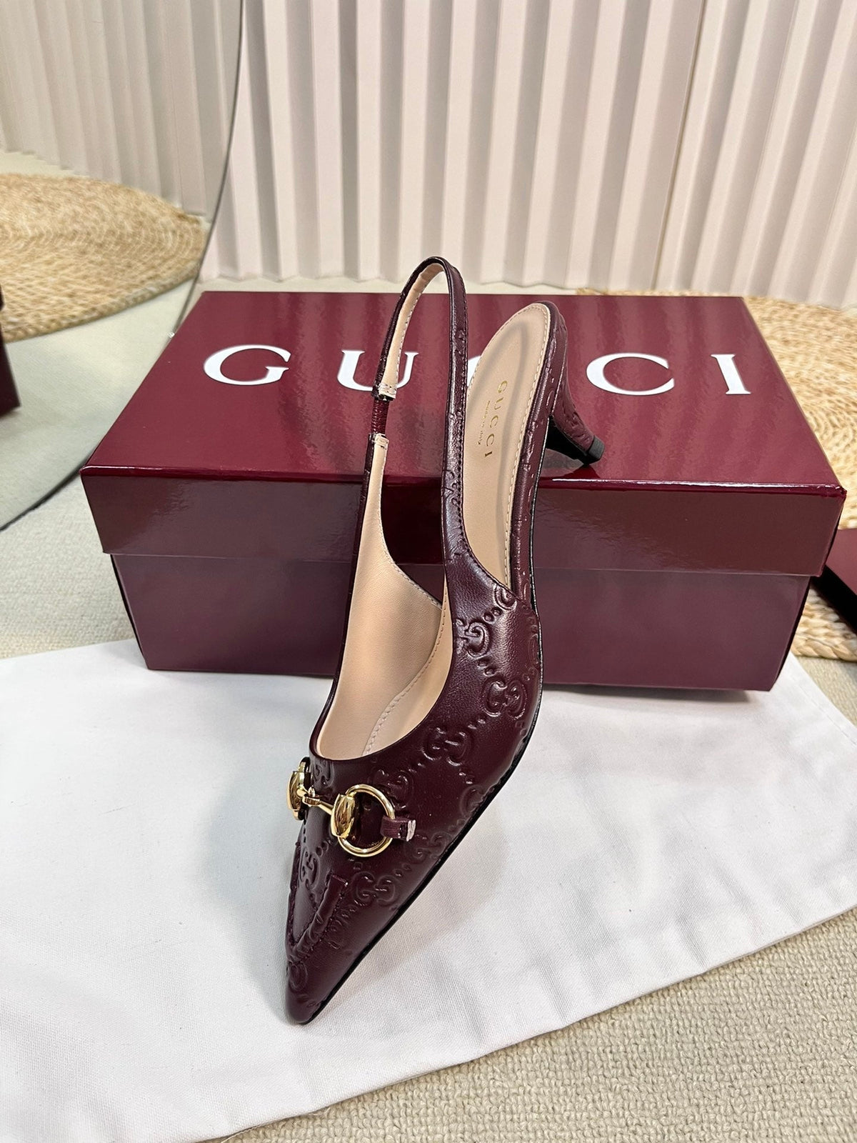 GC Horsebit Slingback Pump 50mm Rosso Ancora red Embossed Sheepskin 294575