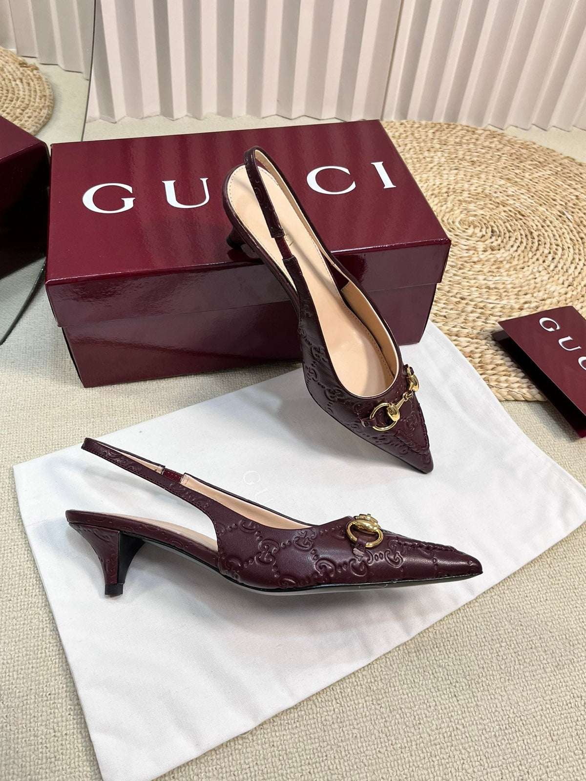 GC Horsebit Slingback Pump 50mm Rosso Ancora red Embossed Sheepskin 294575