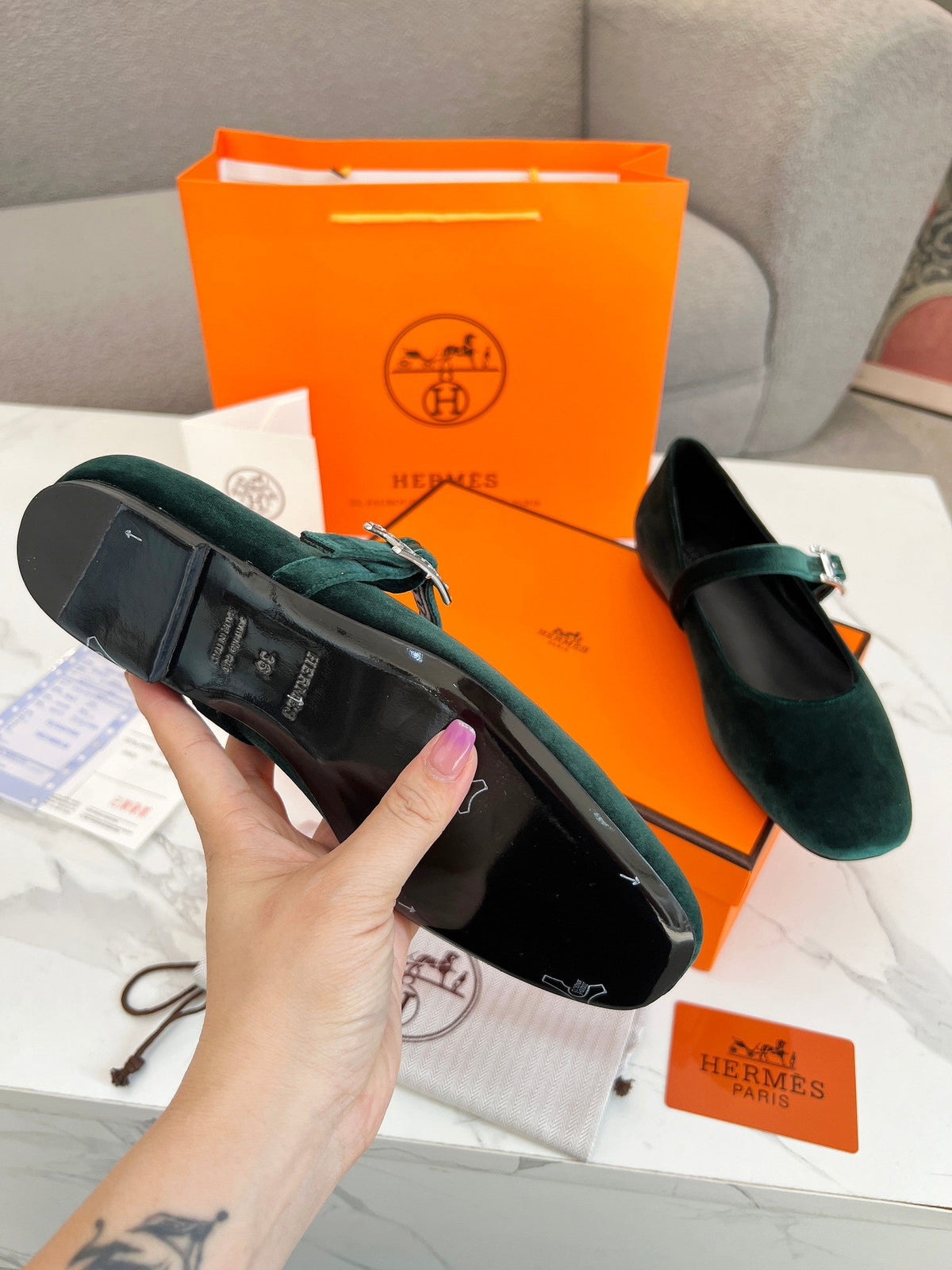 Jane Ballet Flat Dark Green Suede 214062