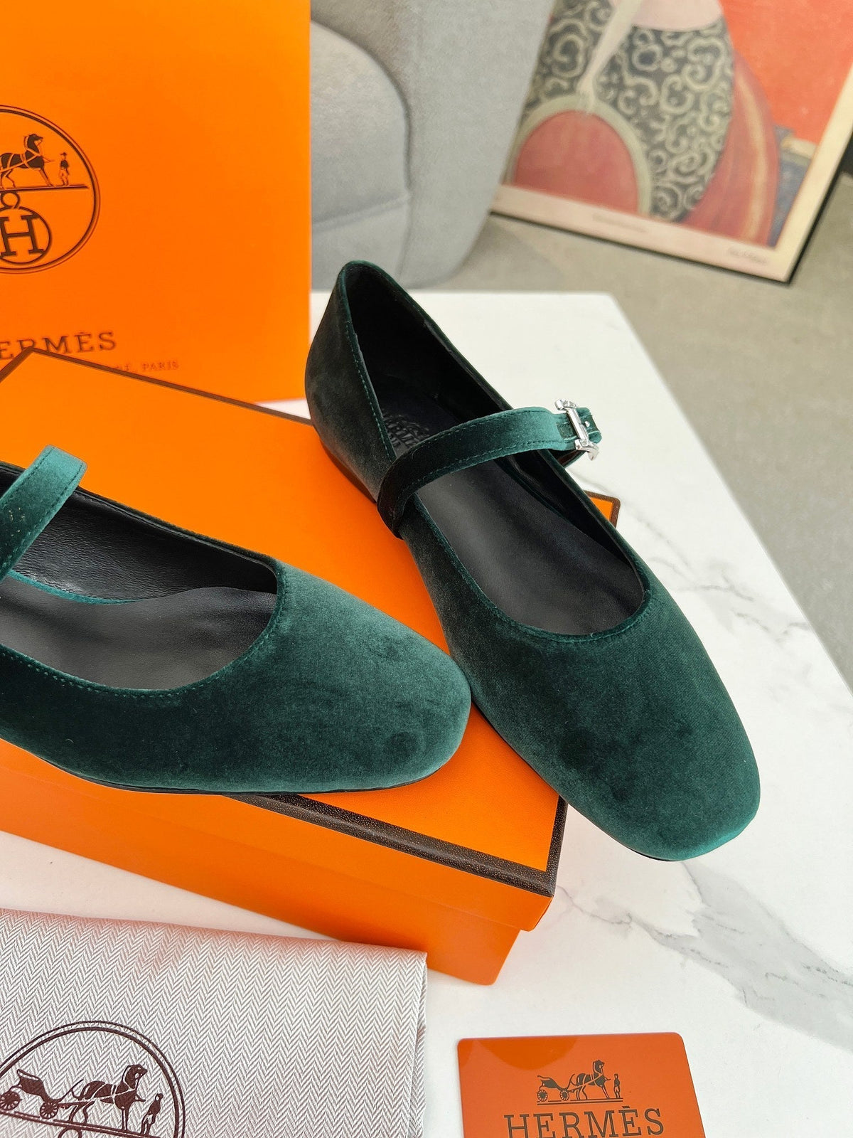 Jane Ballet Flat Dark Green Suede 214062