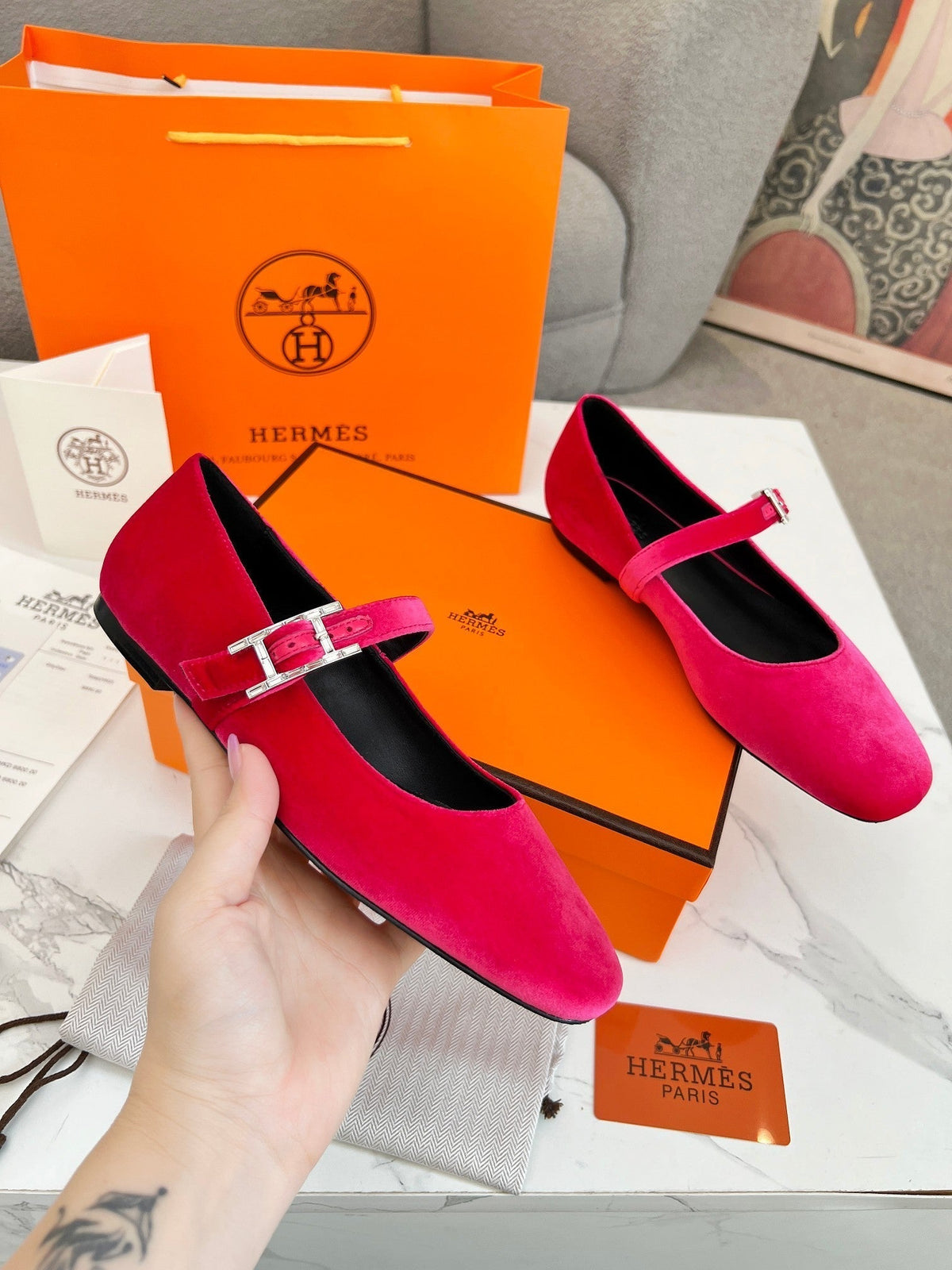 Jane Ballet Flat Dark Pink Suede 214063