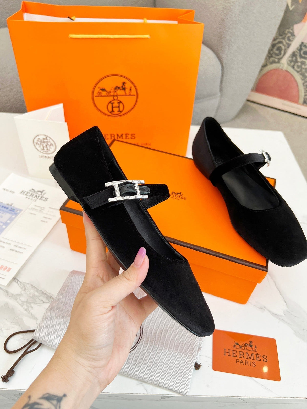 Jane Ballet Flat Black Suede 214064