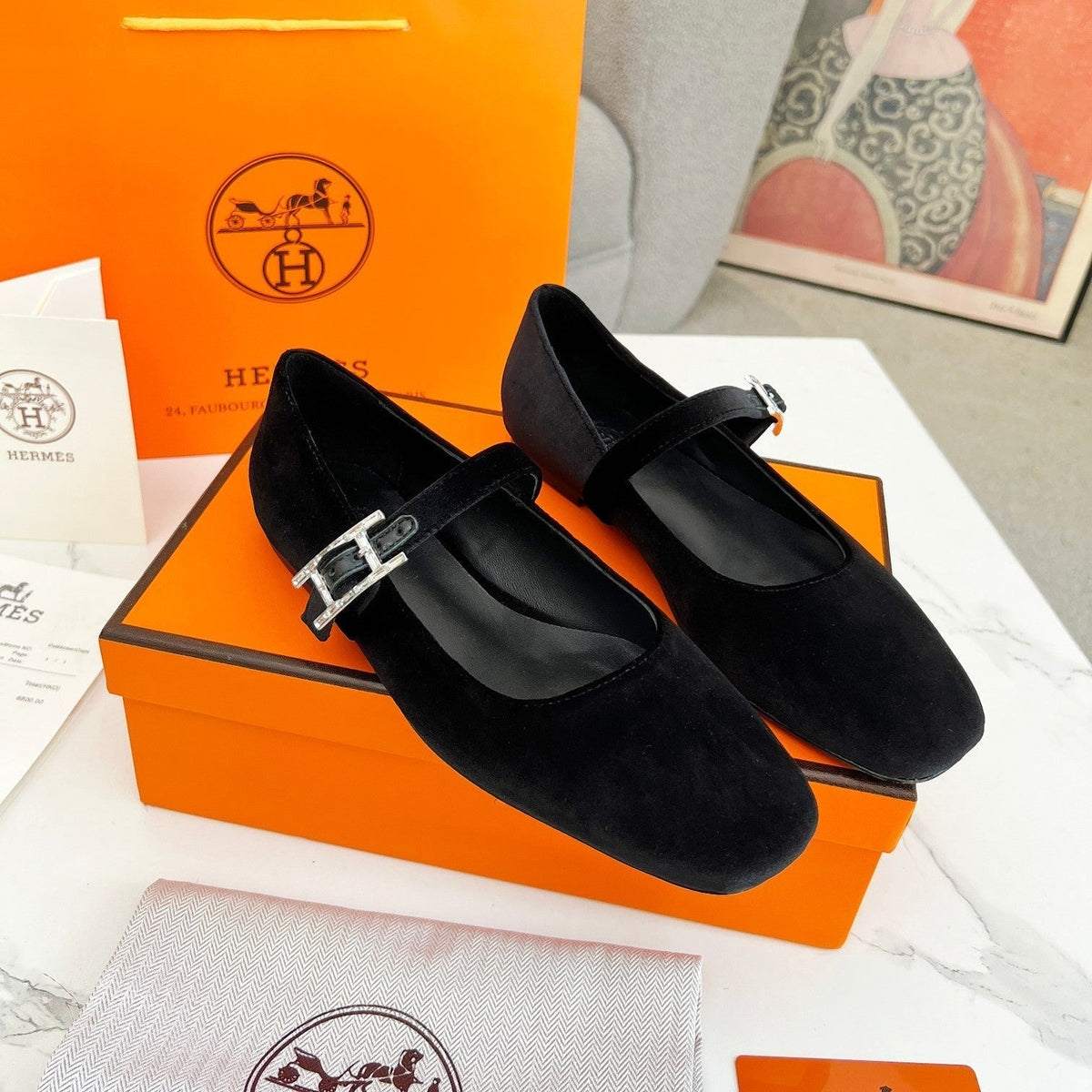 Jane Ballet Flat Black Suede 214064