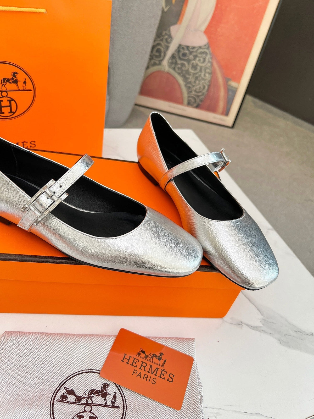 Jane Ballet Flat Silver Calfskin 214066