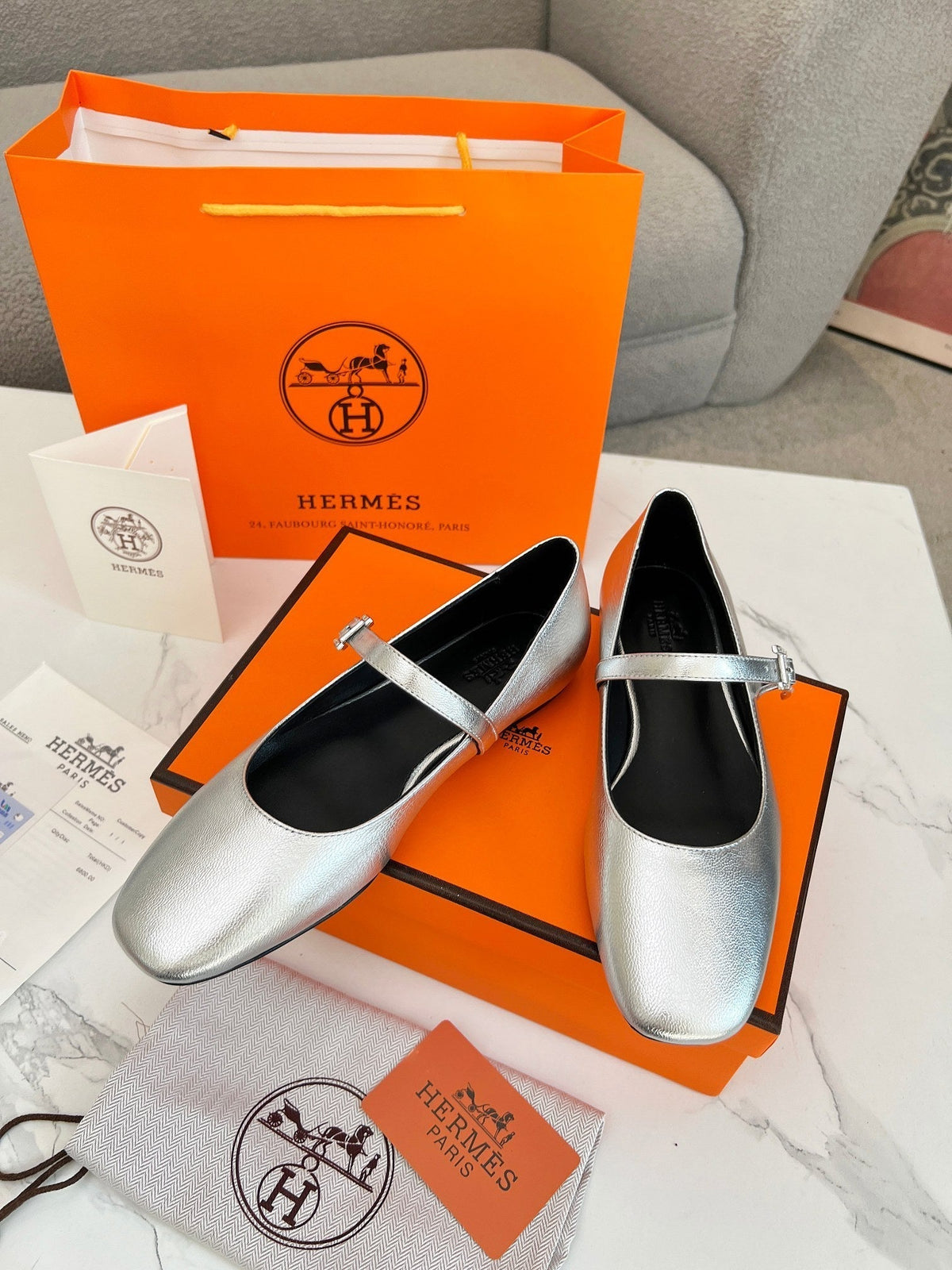 Jane Ballet Flat Silver Calfskin 214066