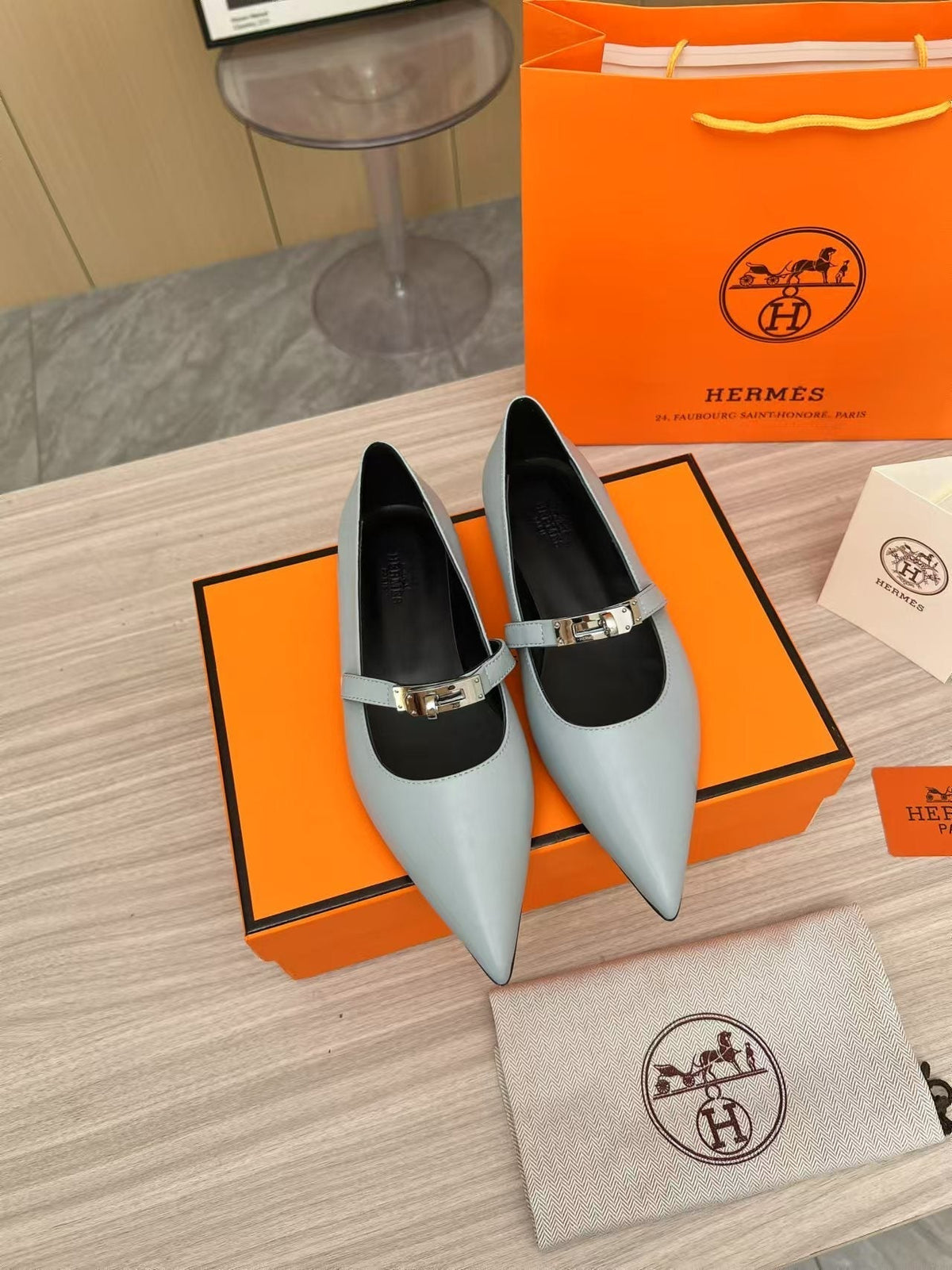 Kiara Slingback Flat Grey Calfskin 214056