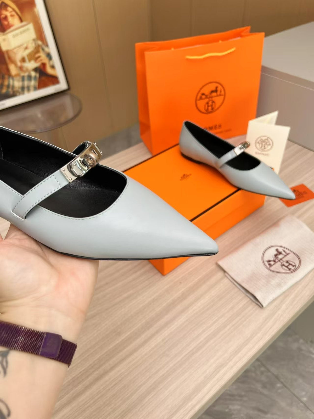 Kiara Slingback Flat Grey Calfskin 214056