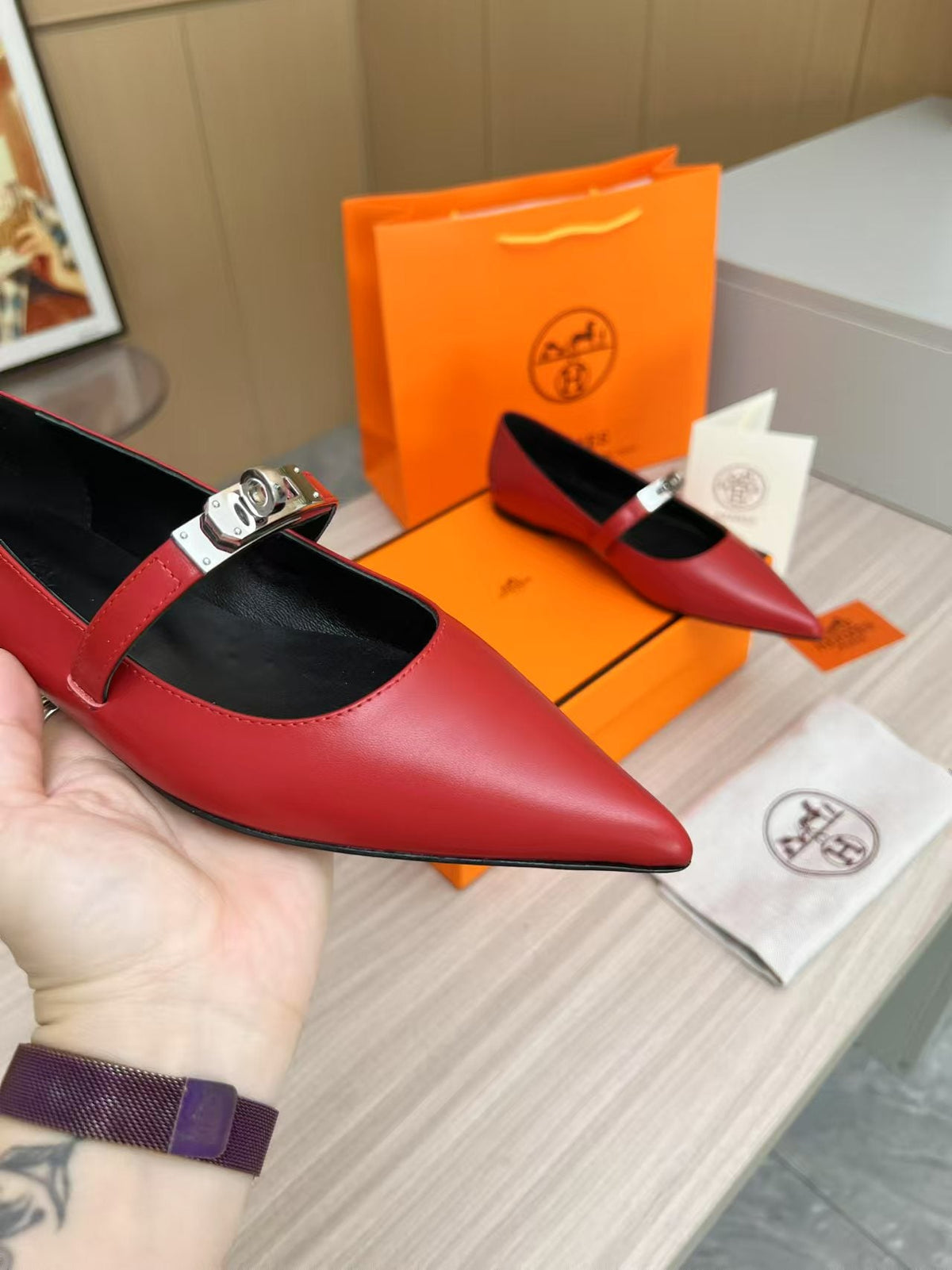 Kiara Slingback Flat Red Calfskin 214059