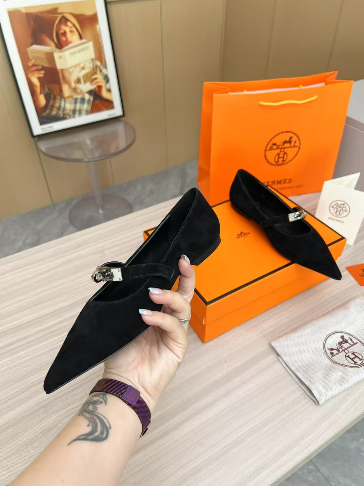 Kiara Slingback Flat Black Suede 214060