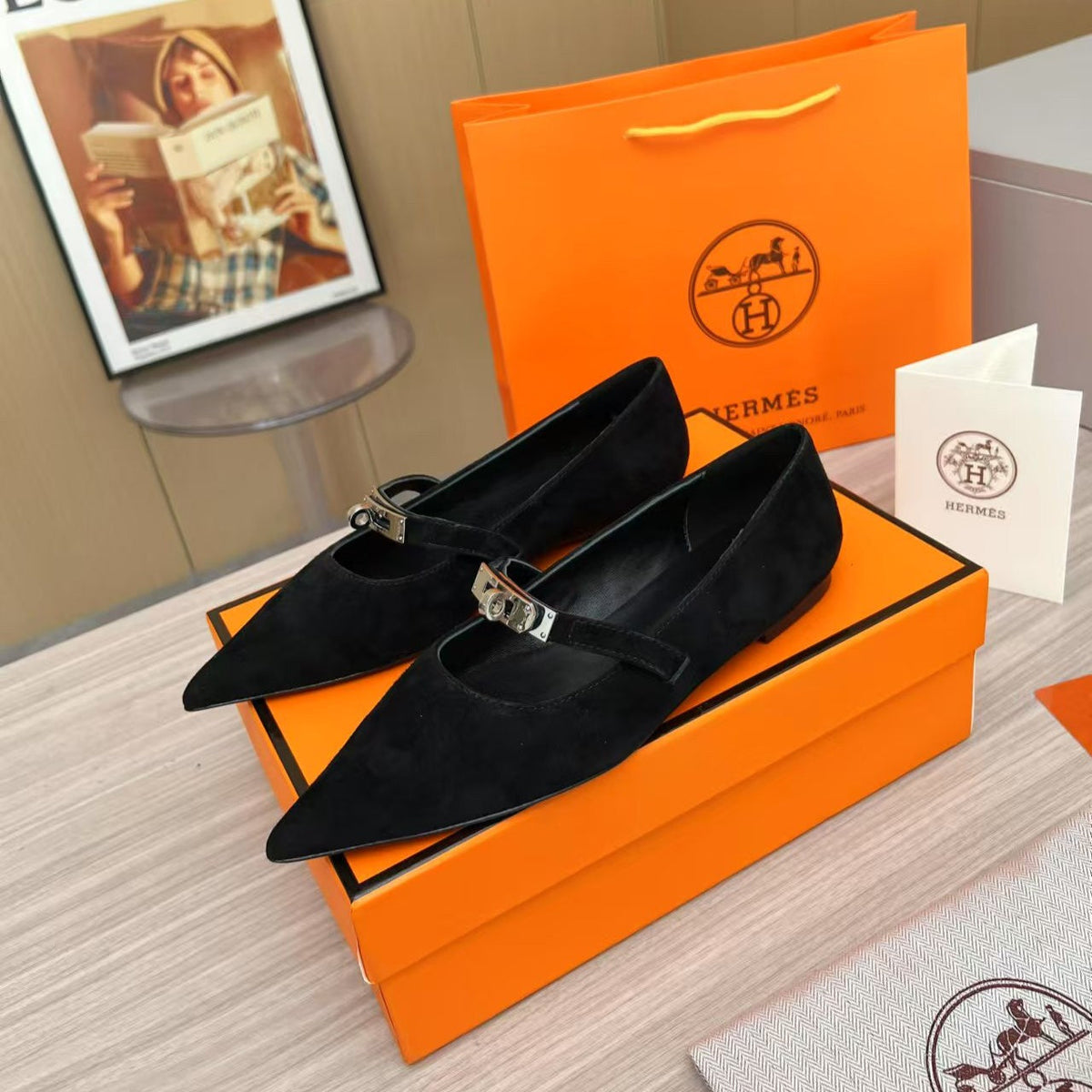 Kiara Slingback Flat Black Suede 214060