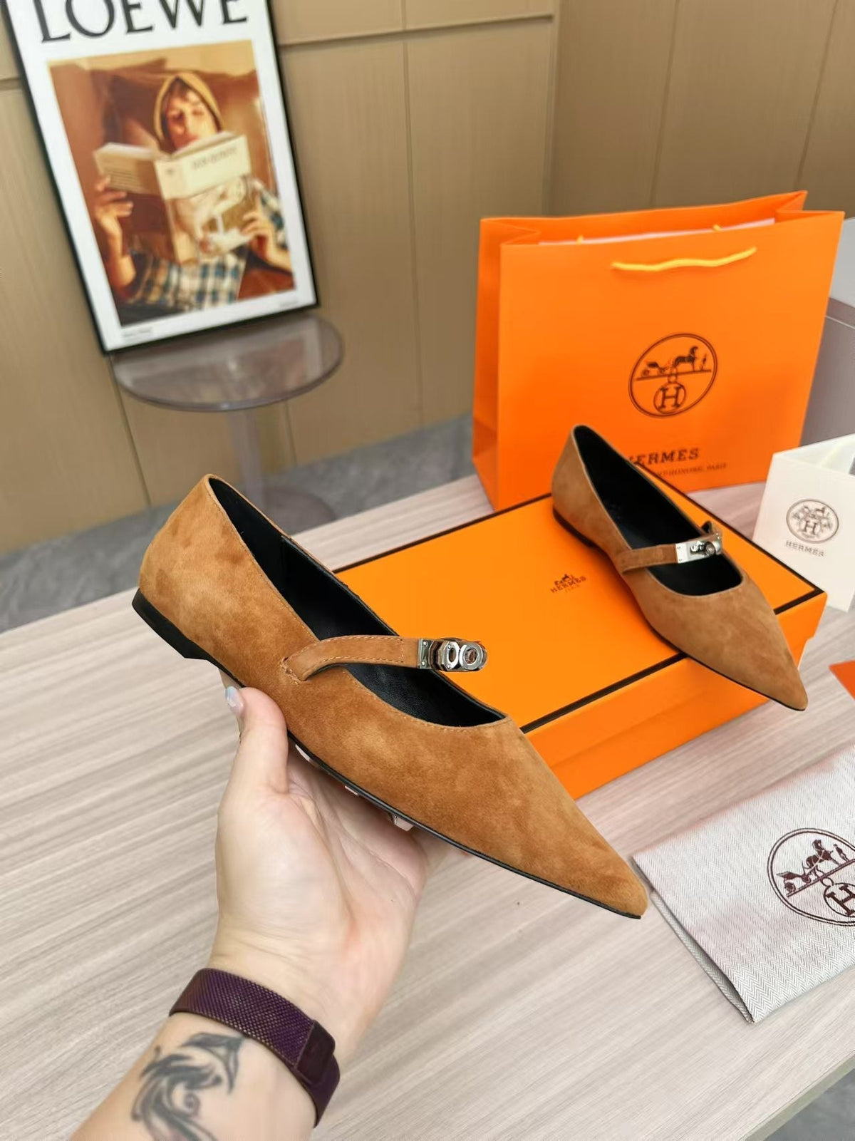 Kiara Slingback Flat Brown Suede 214061