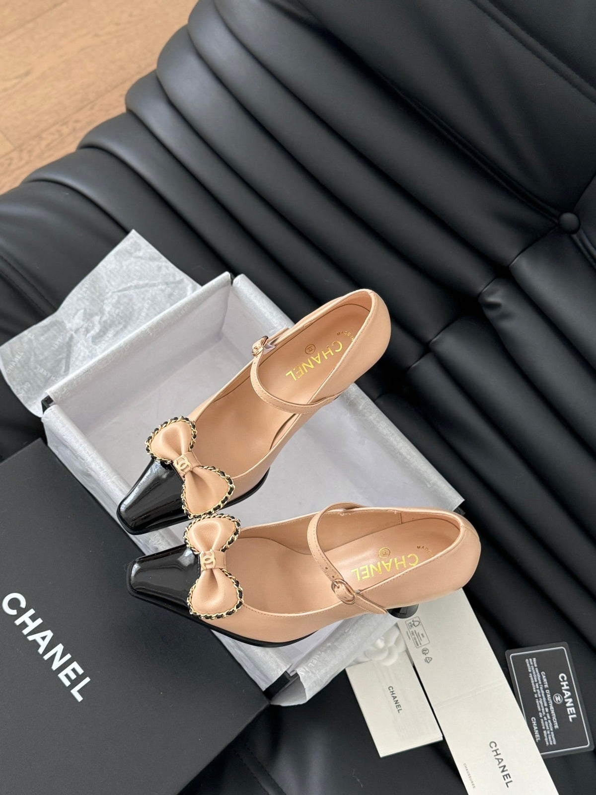 CC POINTED TOE HIGH HEELS IN SEPIA BEIGE MIX BLACK LAMBSKIN GOLD HARDWARE