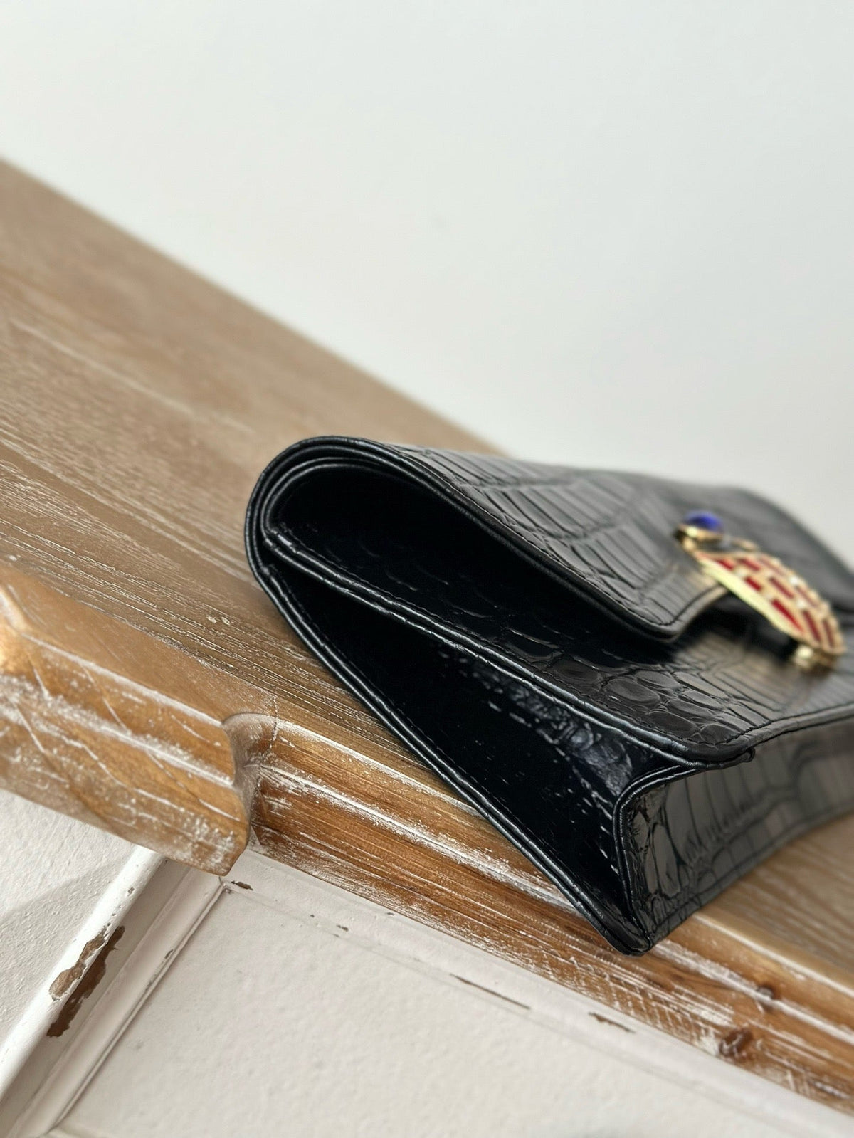 Chanel 2025 Crocodile-patterned Clutch Bag Black Leather 313169
