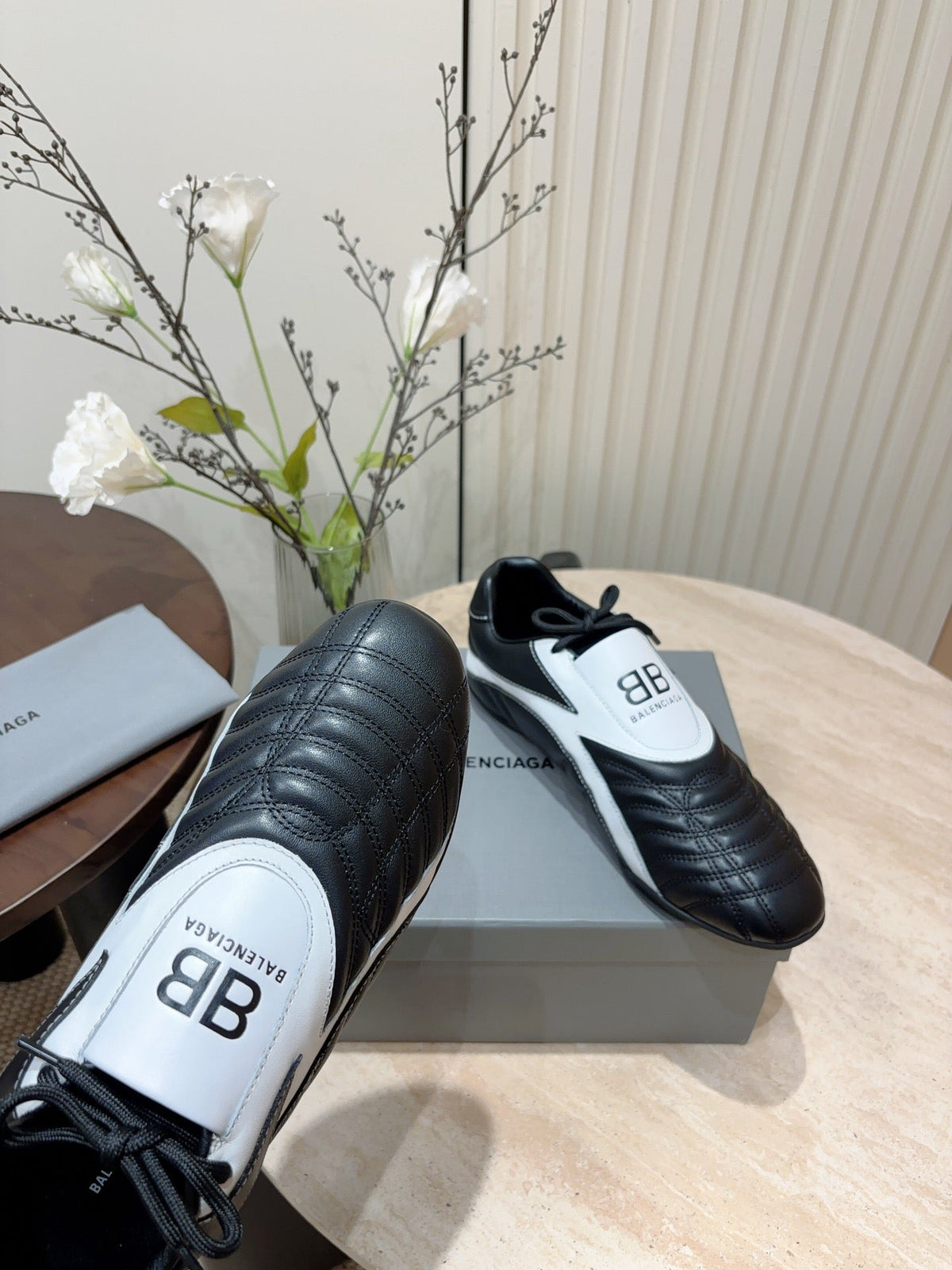 SOCCER SNEAKER IN BLACK MIX WHITE QUILTED LAMBSKIN