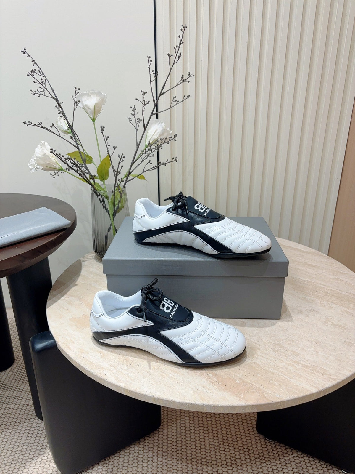 SOCCER SNEAKER IN WHITE MIX BLACK QUILTED LAMBSKIN