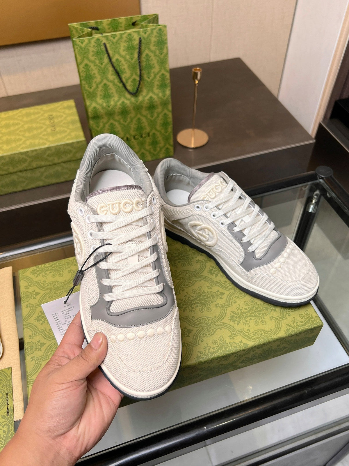 GG MAC80 TRAINER CREAMY WHITE AND GRAY CALFSKIN