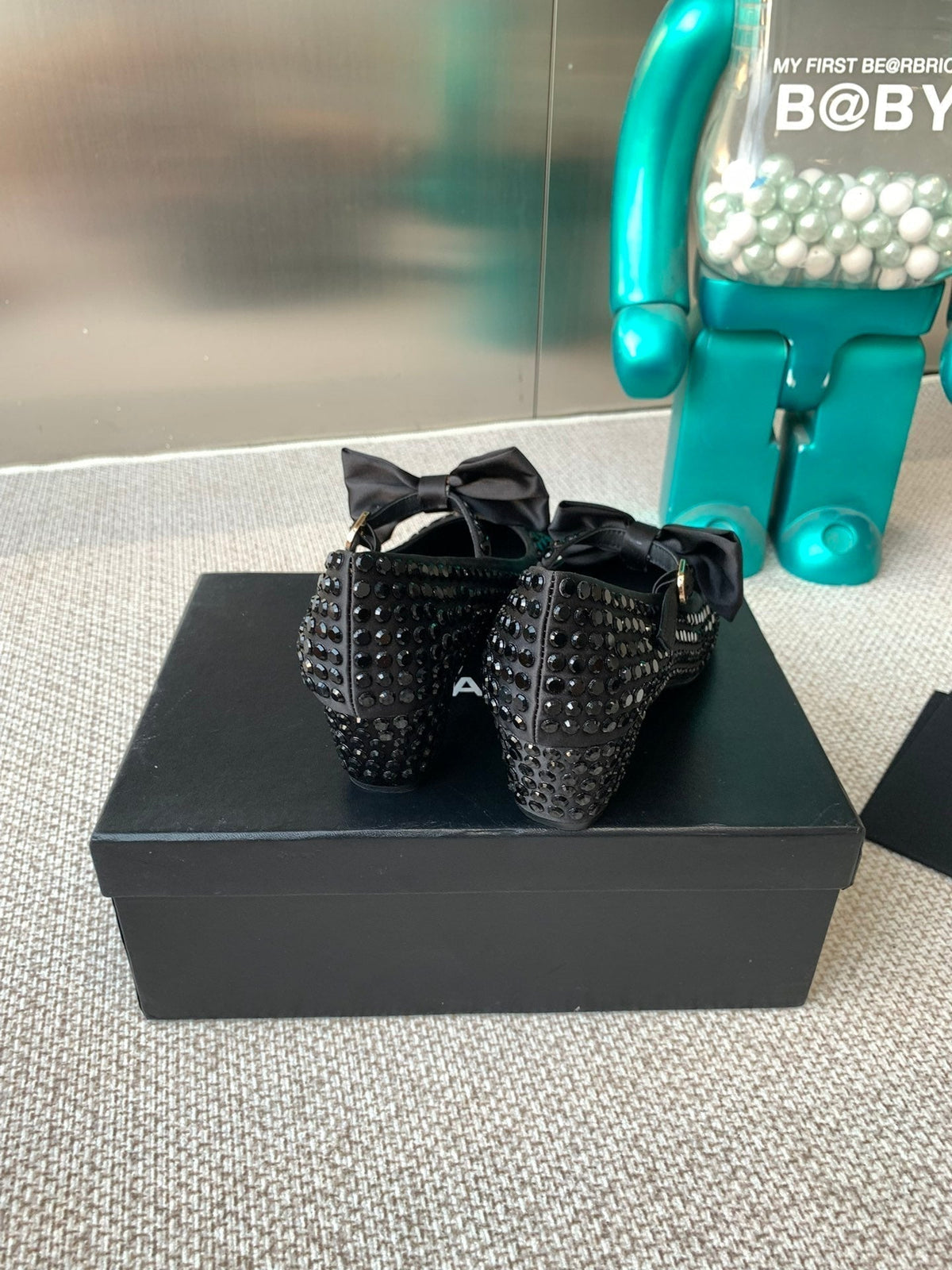 CC MARY JANES SHOES IN BLACK SATIN WITH RHINESTONES